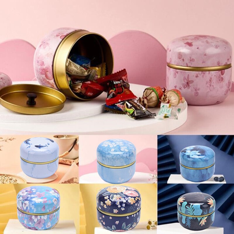 1pc Tea Containers Herbal Cans Candy Snacks Small Round Cans Mini Portable Tinplate Cans Packing Box