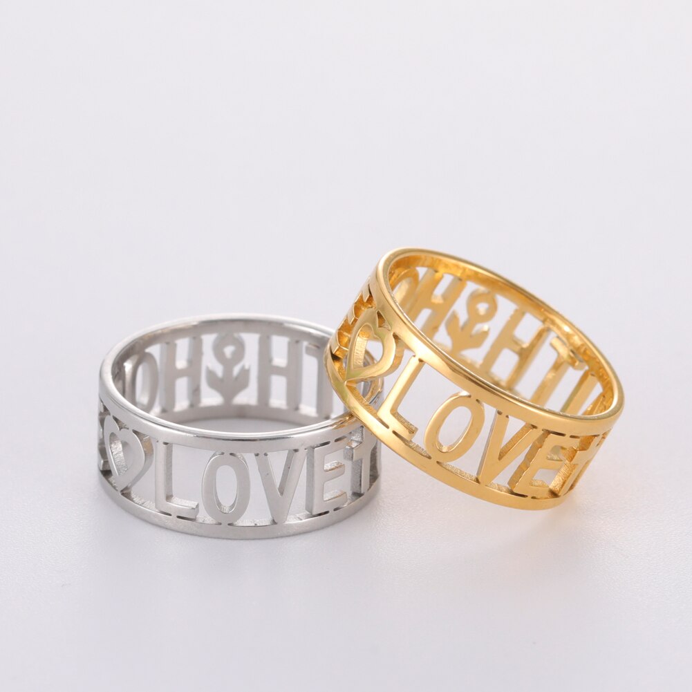 COOLTIME LOVE FAITH HOPE Couple Rings for Women Cross Heart Stainless Steel Wedding Engagement Ring Jewelry