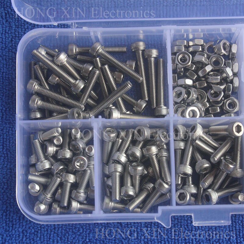 Kit d&#39;assortiment d&#39;écrous hexagonaux, vis à douille hexagonale en acier inoxydable 300 pièces/ensemble M3, 304