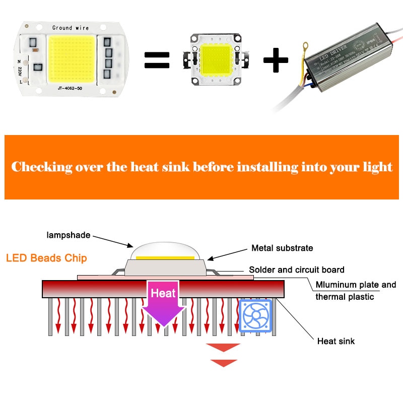10 stk cob led lampe chip 10w 20w 30w 50w led cob pære lampe 220v ip65 smart ic driver kold/varm hvid led spotlight projektør