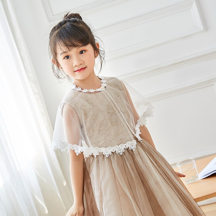 estilo niños malla en hombro princesa capa chica encaje capa boda ceremonia capa