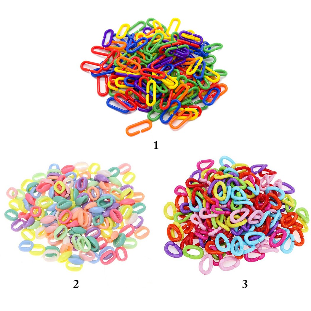 Cadena de plástico para loros, ganchos para morder pájaros, accesorios para jaula de pájaros, 100 unids/set por juego