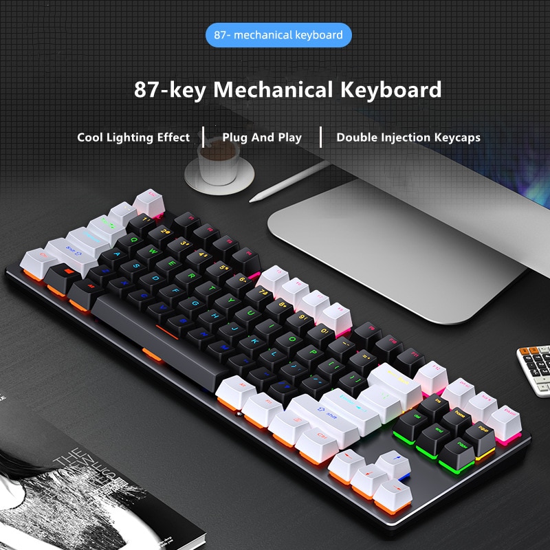 Mechanical Keyboard Gaming 87 keys Wired USB Keyboards With RGB LED Backlight For Tablet PC Gamer Desktop Computer Desktop Linux