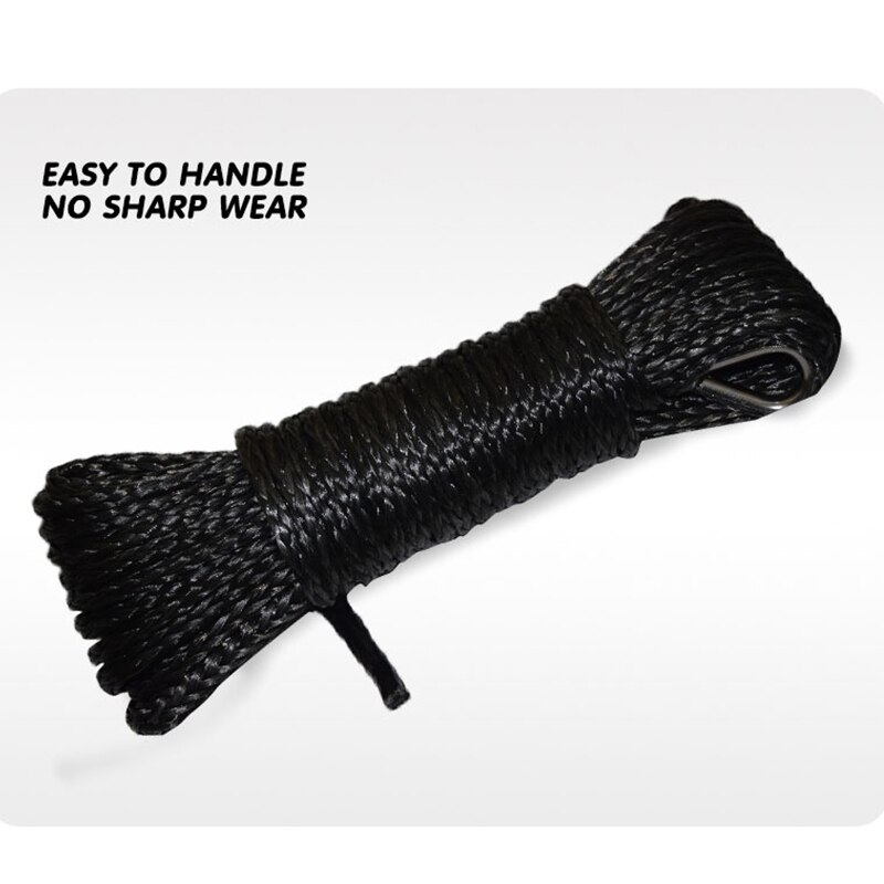 Black 1/4"*50ft Synthetic Winch Rope, ATV Winch Line,Kevlar Winch Cable,Warn Winch Rope 6mm