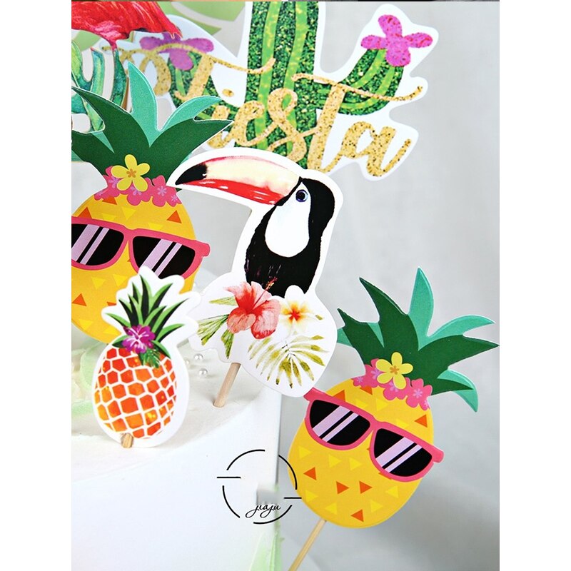 Décoration de gâteau d&#39;été pour anniversaire Tropical hawaïen, flamand rose, ananas, Toucan, Aloha, lettre, Cupcake, fête de mariage