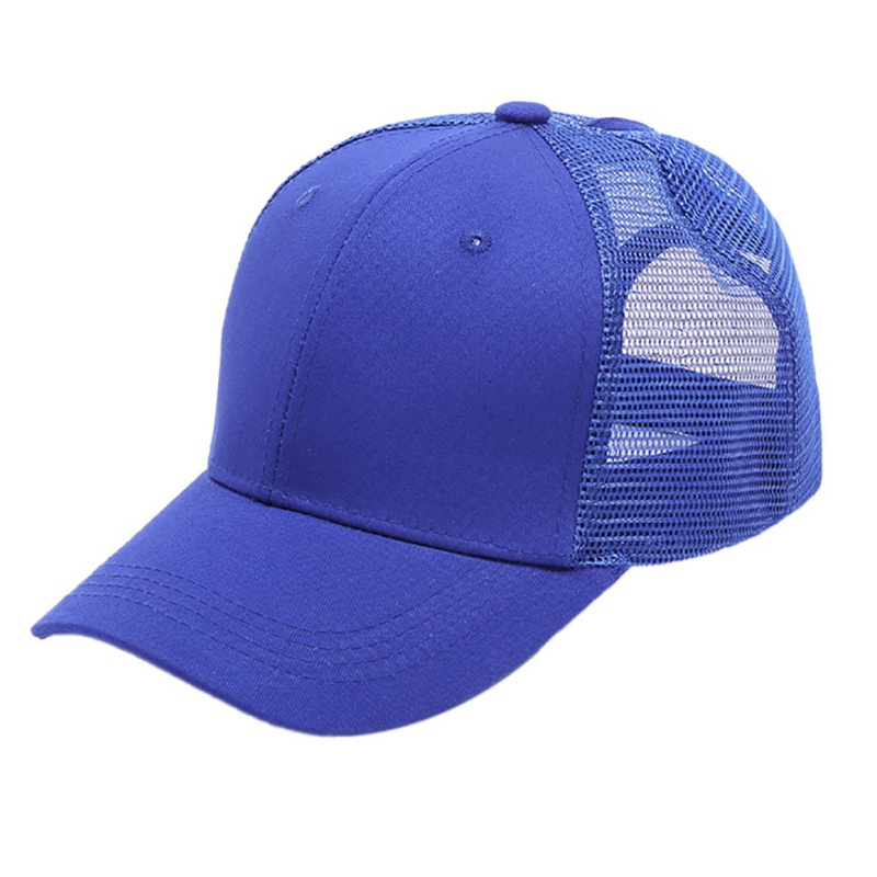 Gorra de Sol de algodón para mujer, gorra de béisbol con cola de caballo, gorra de malla ajustable, sombrero de Hip-hop para verano: Azul