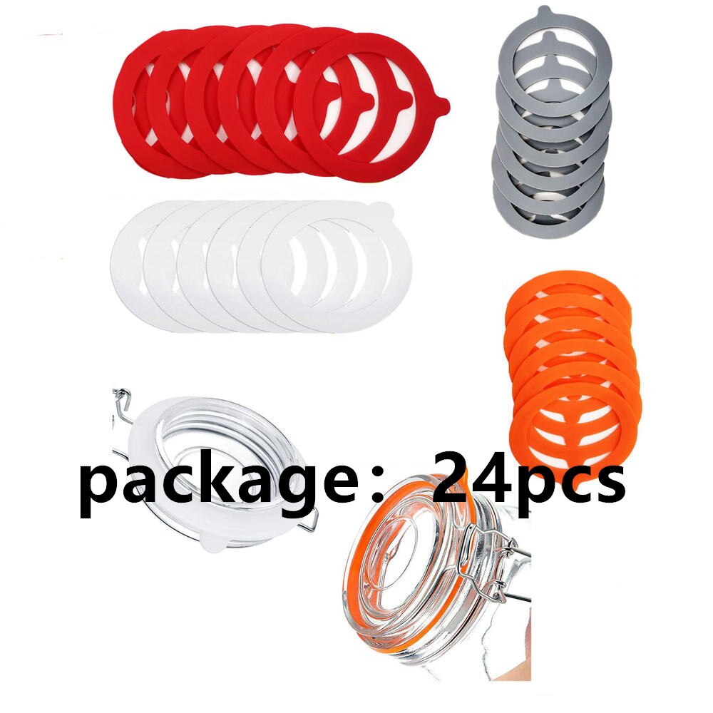 12/24 Pcs guarnizioni per vasetti in Silicone vasetti per alimenti di ricambio guarnizioni ermetiche in gomma a tenuta stagna per vasetti con Clip in vetro: 4 Color