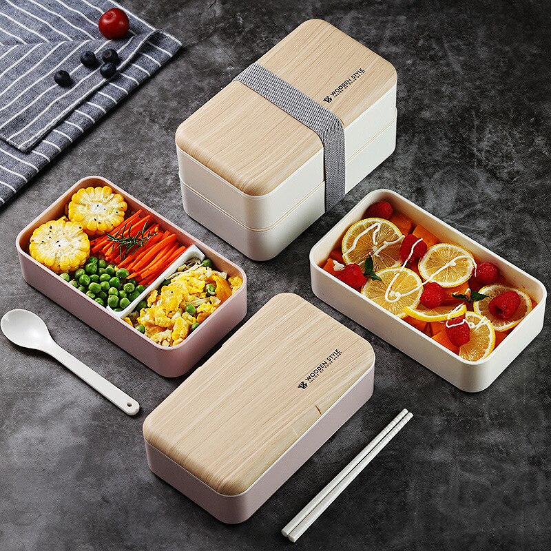 Ins Stijl Dubbele Laag Lunch Box Plastic Compartiment Bentobox Volwassen Student