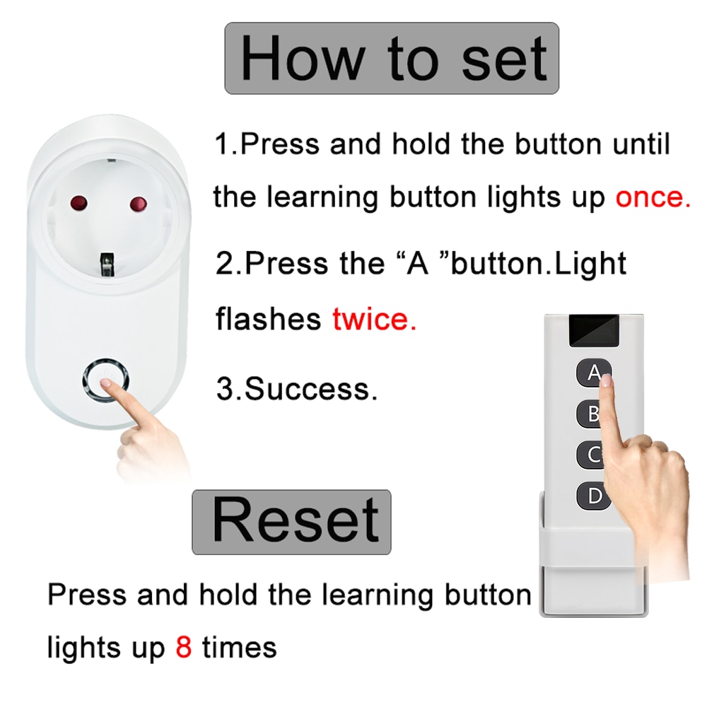 433 Mhz Wireless Remote Control Switch EU FR Socket AC220V Smart Switch Universial Plug15A Electrical Outlets Adapters For Light