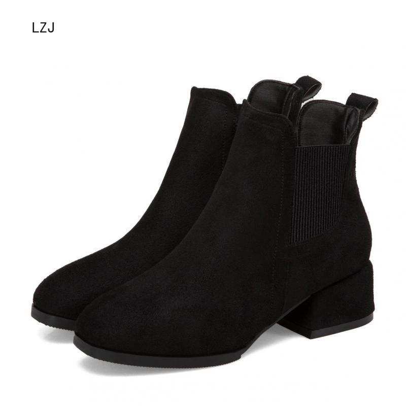 automne hiver bottes femmes Camel noir pour les femmes talon épais sans lacet dames chaussures Bota Feminina 35-43 chaussette noir bottine