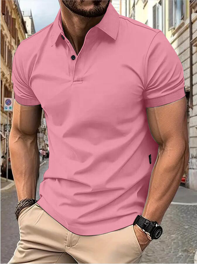 Manica corta da uomo Tinta unita manica corta casual quotidiana risvolto casual manica corta abbottonata T-shirt top casual da uomo