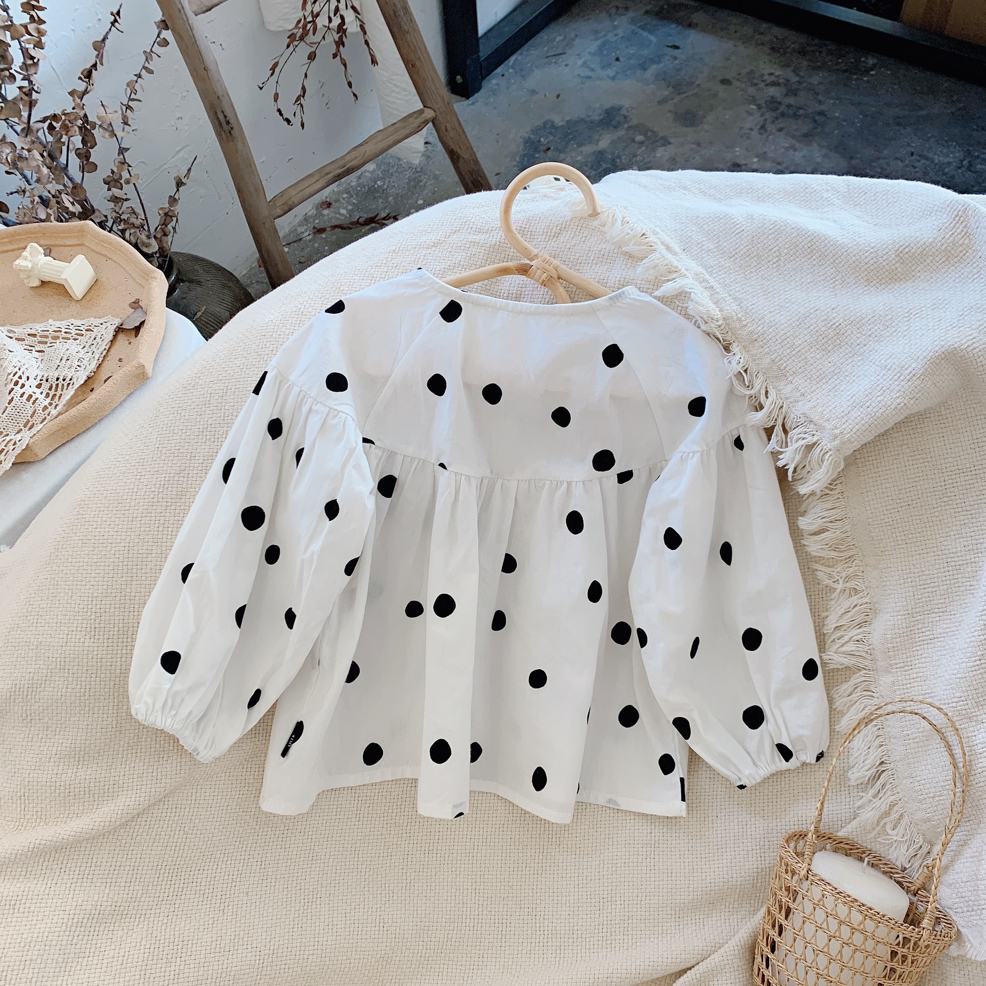 Meisjes Herfst Koreaanse Kinderen Pop Shirt Lange Mouw Golf Punt Bubble Mouw O-hals Casual Top Kids Fall kleding