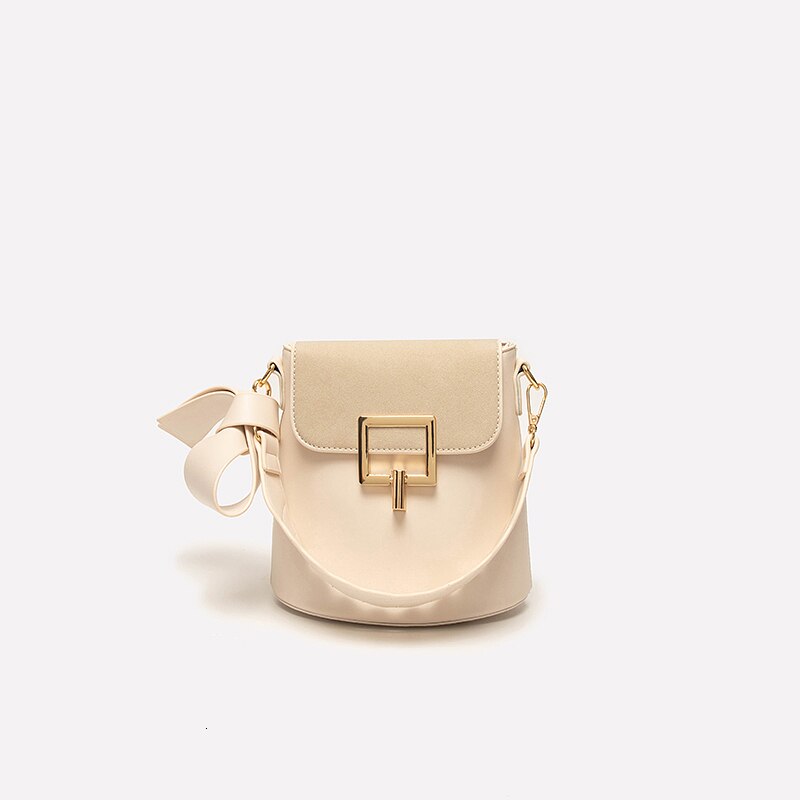 Vintage strik handtassen dames trendy eenvoudige leren effen kleur bucket bag sac a main bolsas feminina: Wit