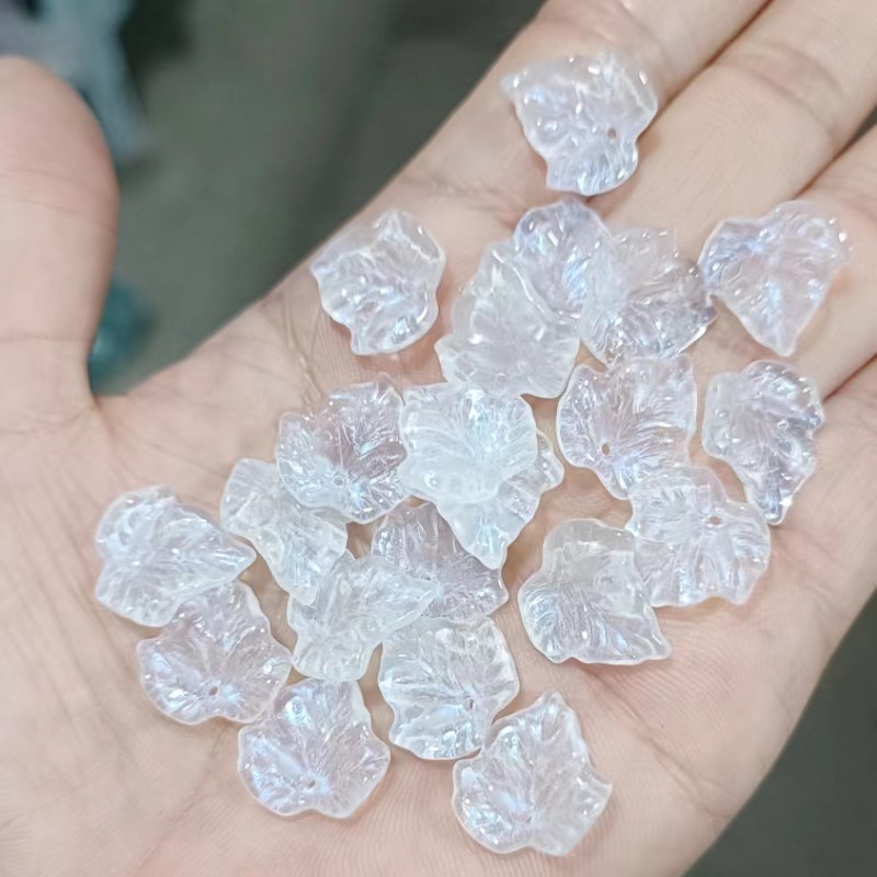 20 piezas hojas de calabaza de 15MM, cuentas de Murano, cuentas de cristal de flores de Color degradado múltiple para fabricación de joyería, accesorios DIY hechos a mano: Gris