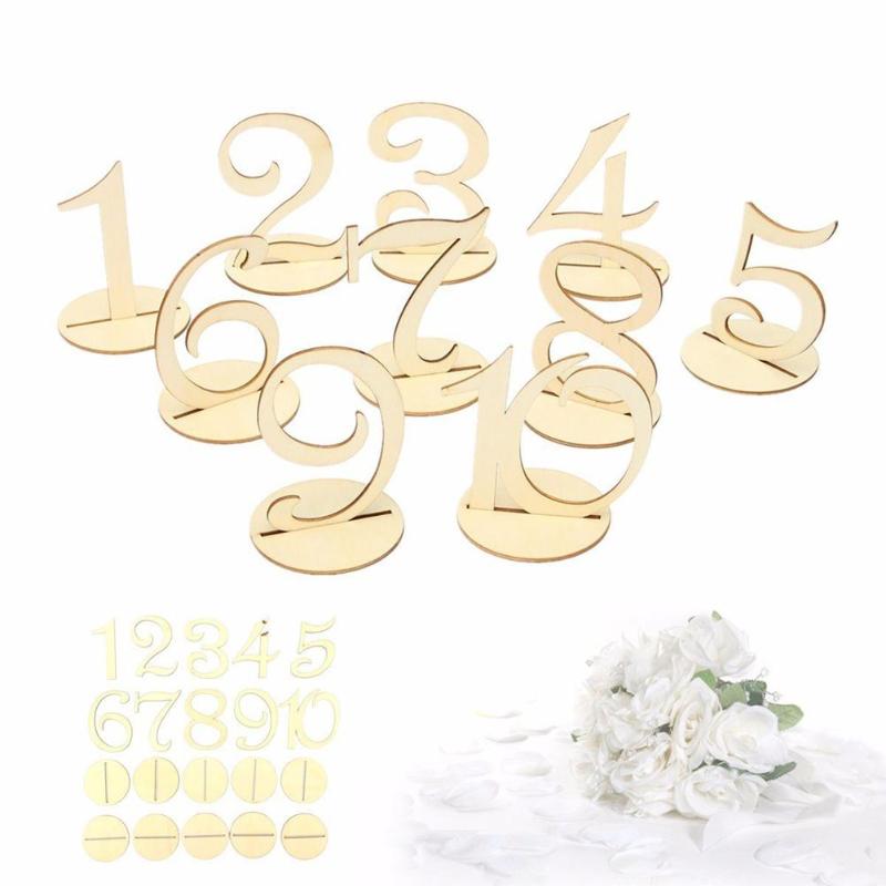 Número de mesa de madeira, ornamentos de número de mesa um a vinte cartões de assento, festa de casamento, artesanato, acessórios decorativos para festival em casa com 10 peças