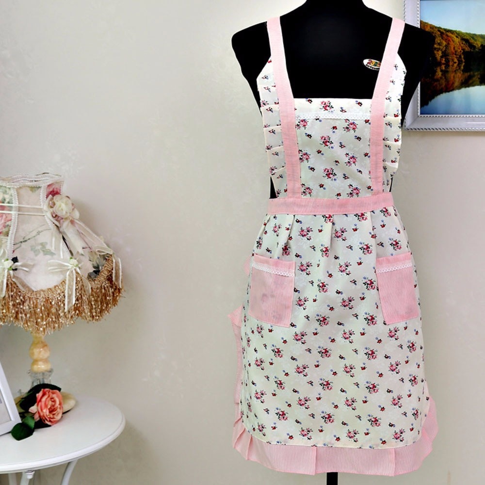 Baking Women Cotton Linen Apron Lady Restaurant Home Kitchen Pockets Flower Pattern Apron Bib For Cooking #T1P