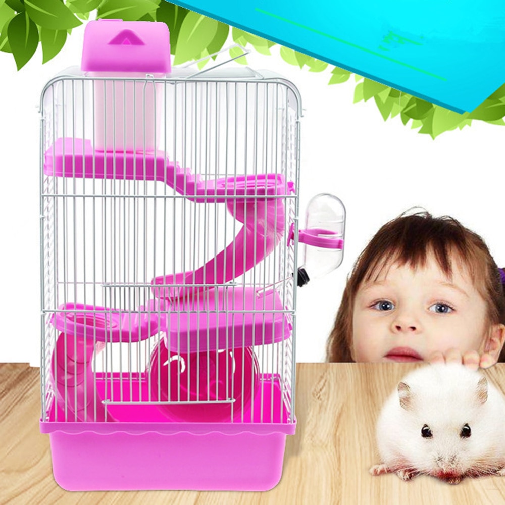 De luxe Trois Couche Cage Pour Animaux De Compagnie Portable Petit Animaux Maison Chinchilla Hamster Maison (Bleu Clair)