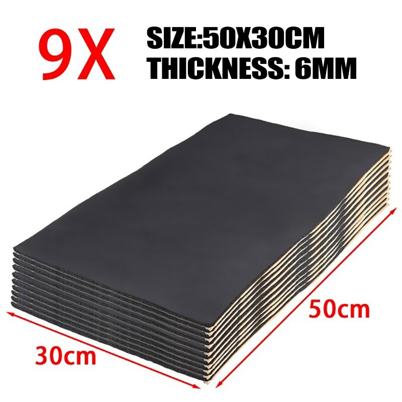 9X 1Cm 0.6Cm Auto Sound Deadener Mat Geluidsisolerende Motorkap Isolatie Deadening Motor Firewall Warmte Schuim Katoen sticker 30x50cm: 9x6mm