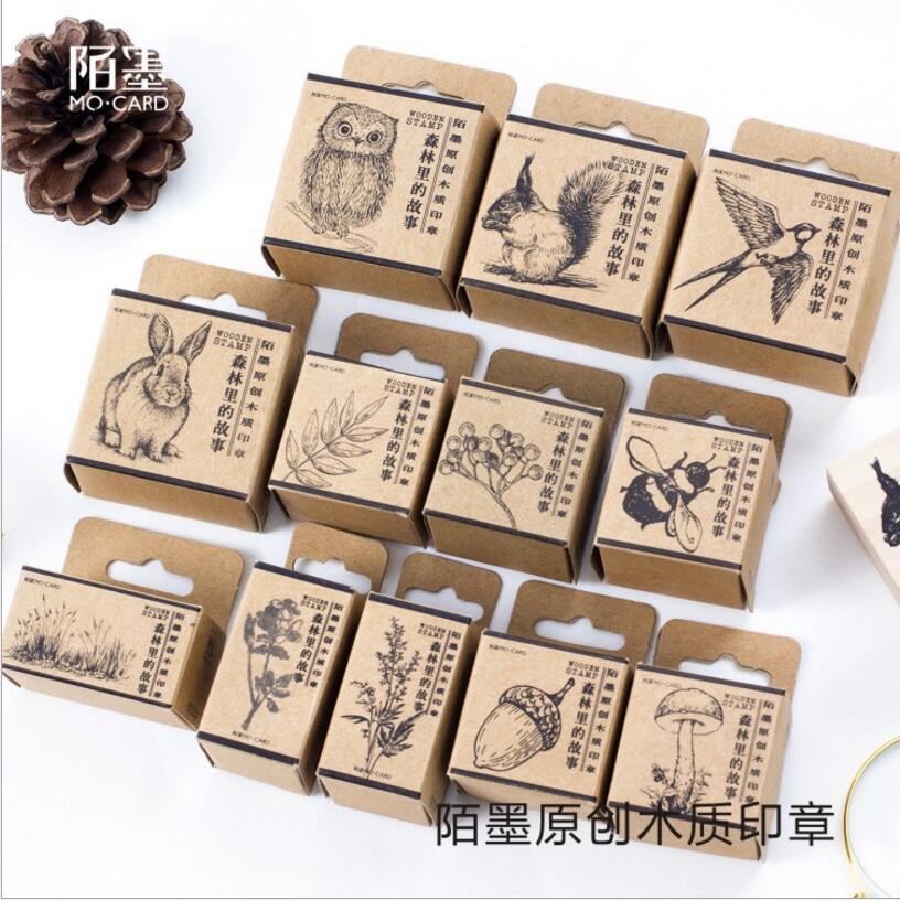 Sellos de sello de goma para álbum de fotos, sellos de madera para decoración de álbum de recortes, DIY, planta en el bosque, 1 ud.