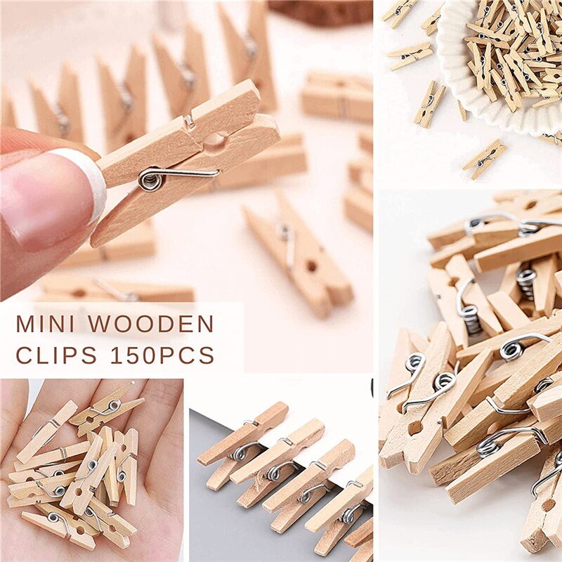 150pcs Mini 25 mm Natural Wooden Clips Photo Clips Clothespin Craft for Decorative Wood Clips Pegs Wall Hanging Picture