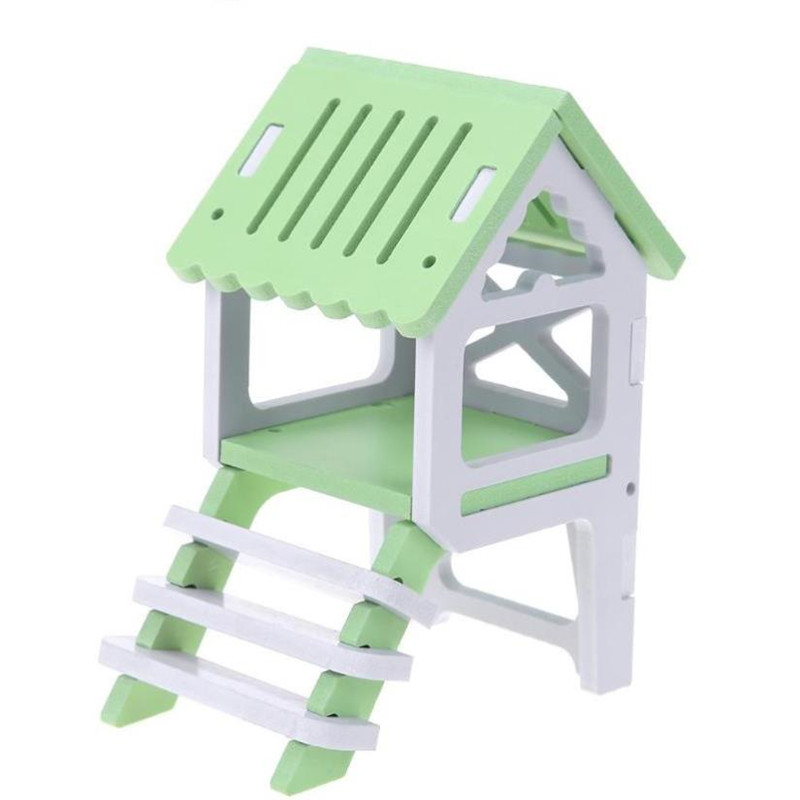 1pc søde hamster træhus mini dyr pindsvin gylden bjørn med stige soveværelse vagttårn lille kæledyr rede bur slot legetøj: Grøn 3