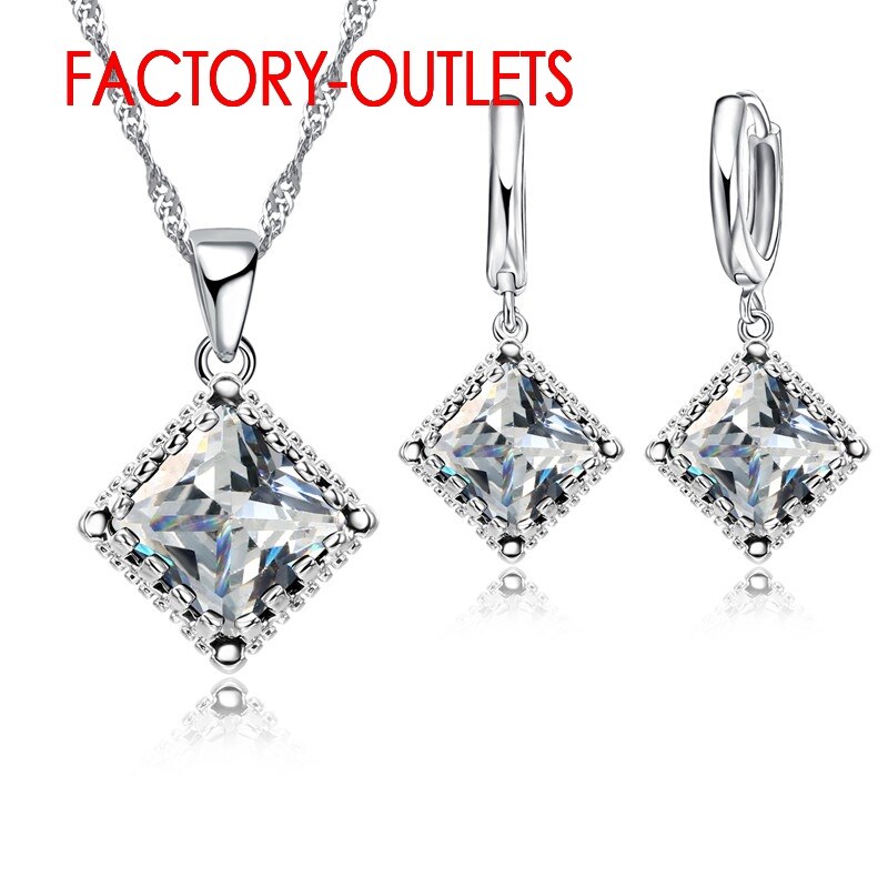 Nova joia fashion para decoração, colar, brincos de argola, conjunto 925, prata esterlina, quadrado, zircônia cúbica, festa feminina