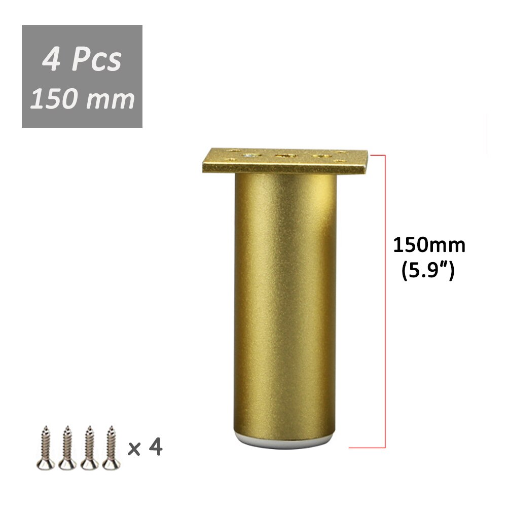 Pieds de meubles modernes en aluminium, 80-300mm, 2/4 pièces, réglables, couleur or, pour canapé, meuble TV, commode, lits: 4Pc 150mm with screw