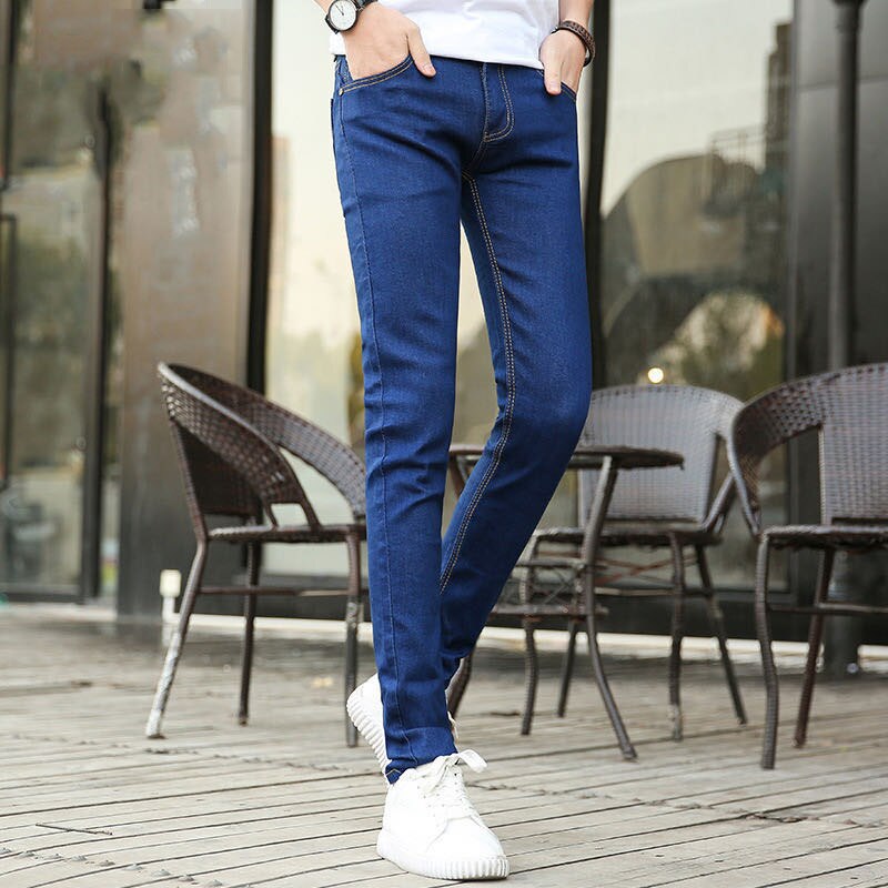 Männer Jeans Denim Solide Einfache Elastische Taille Kordelzug Plus Größe 3XL verlieren Gerade Koreanische Alle-spiel Studenten Neue lässig: X13 Blau / L
