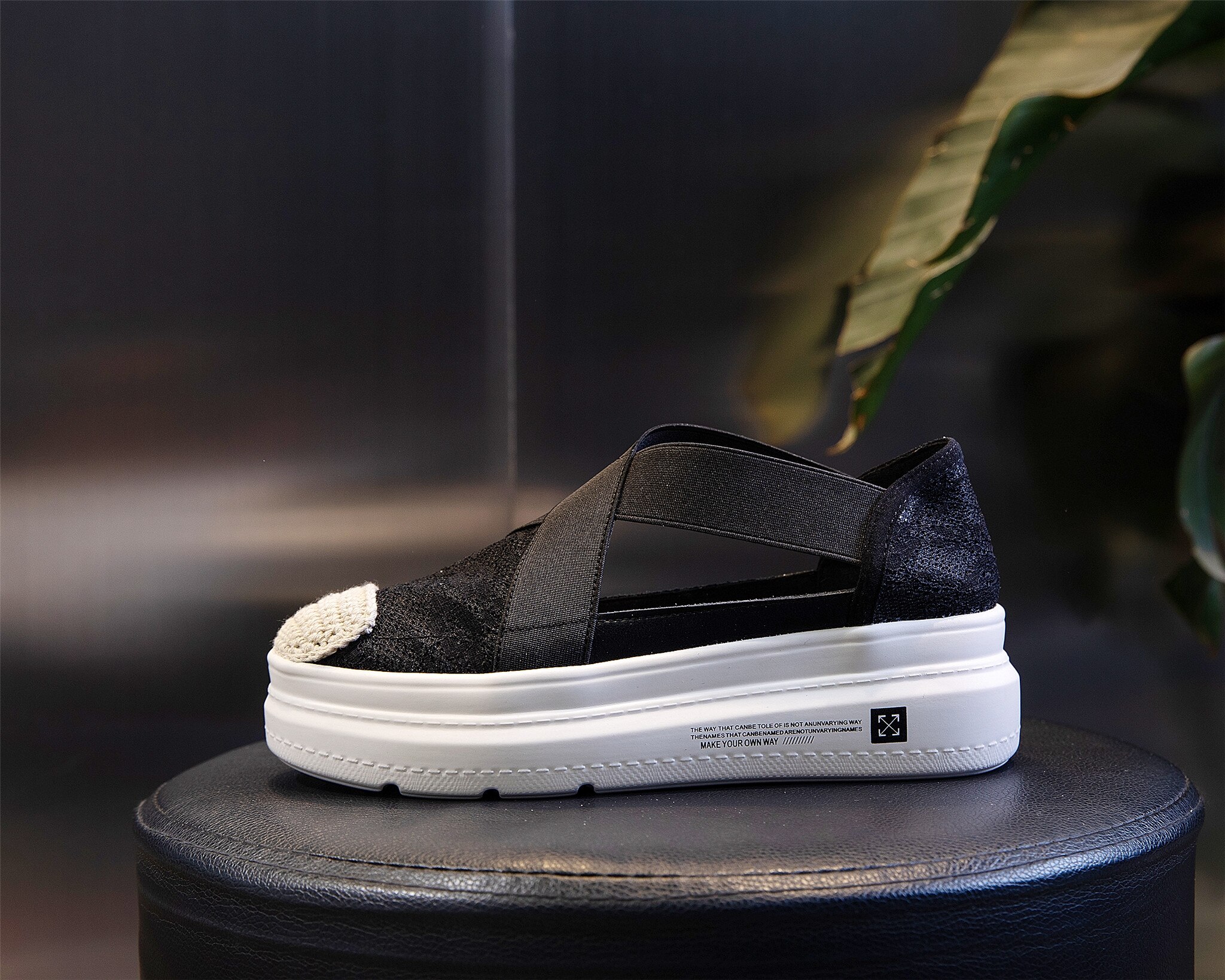 Junsrm kvinde sandaler blonder damesko elastik damesko fritidssko cement sandal kvindefodtøj femme sko sneakers: Sort / 7