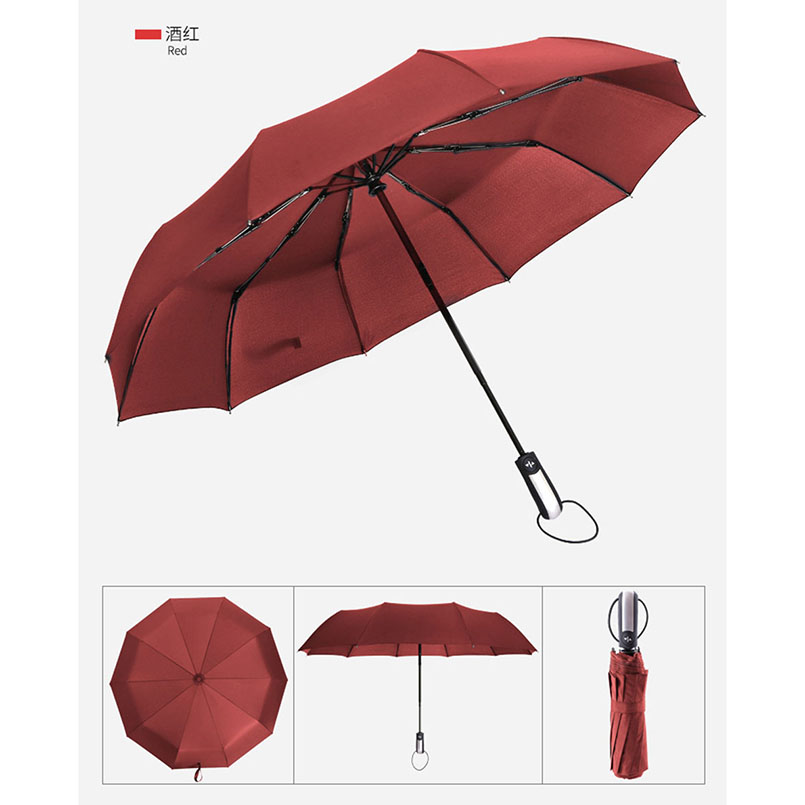 Wind Resistant Folding Automatic Umbrella Rain Women Auto Luxury Big Windproof Umbrellas Rain For Men Black Coating 10K Parasol: Umbrella 1 Red