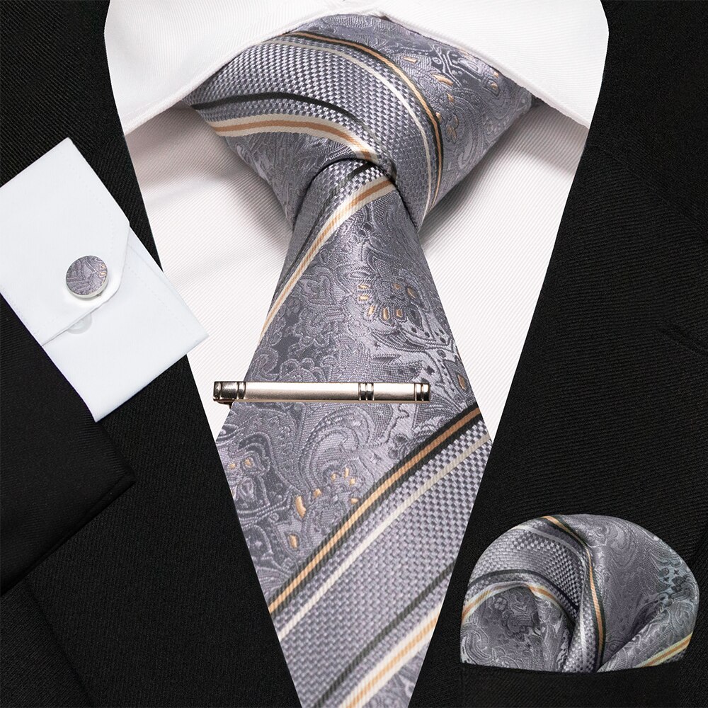 KAMBERFT-Corbata de seda a rayas azul marino para hombre, de , , conjunto de mancuernas, pañuelo, de negocios