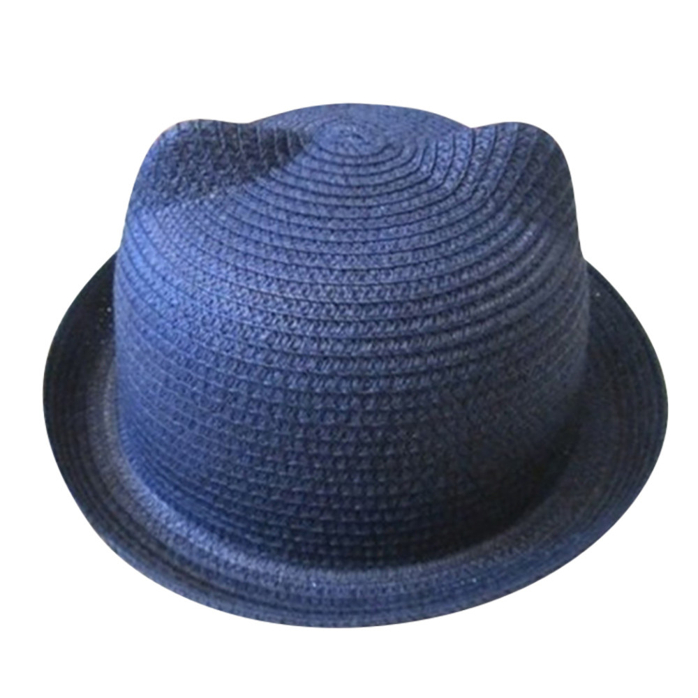 Chapeau de plage d'été pour bébé, chapeaux en paille respirants pour enfants, oreilles de chat, mignon, solide pour garçons et filles, offre spéciale: Navy 