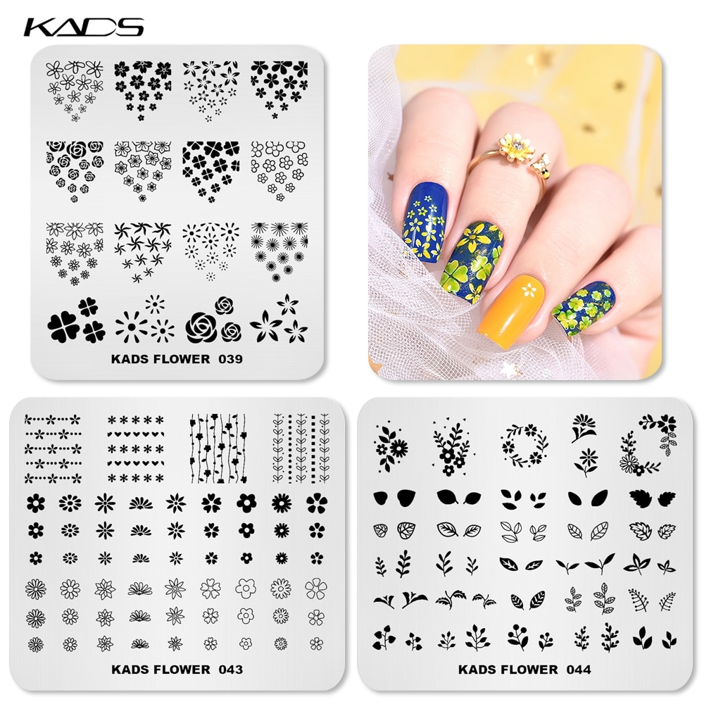 KADS 3PCs Nail Stempelen Platen Set Mode Bloem & Natuur Patroon Stencil Beauty Tools Nail Art Afbeelding Templates