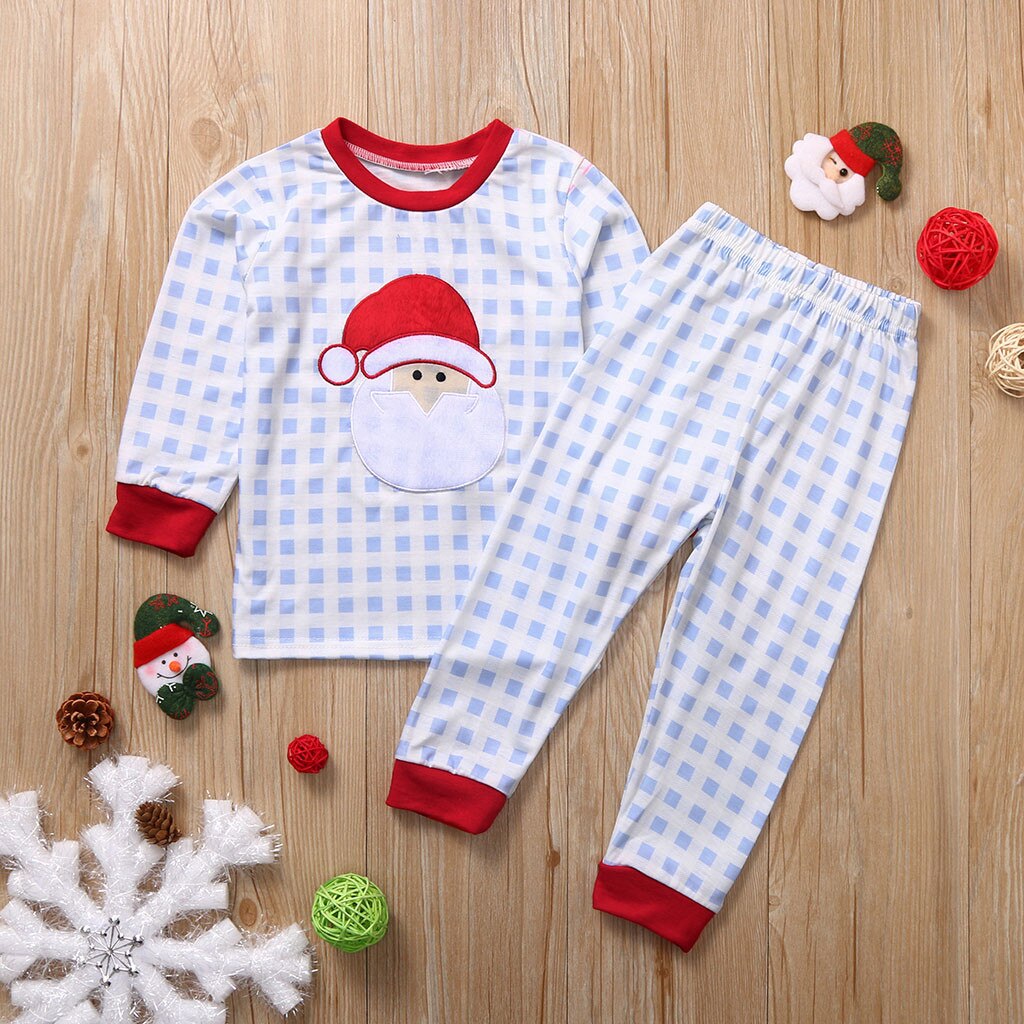 Weihnachten Pyjama Kleinkind Baby Jungen Mädchen Weihnachten Santa Claus Plaid Spitzen + Hosen Pyjama freundlicher Nachtwäsche Outfits pijama infantil