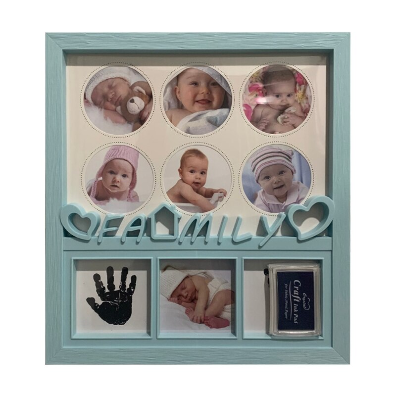Babybilleder display stativ rekord håndaftryk fodaftryk souvenirs diy fotoramme  p31b: Bl