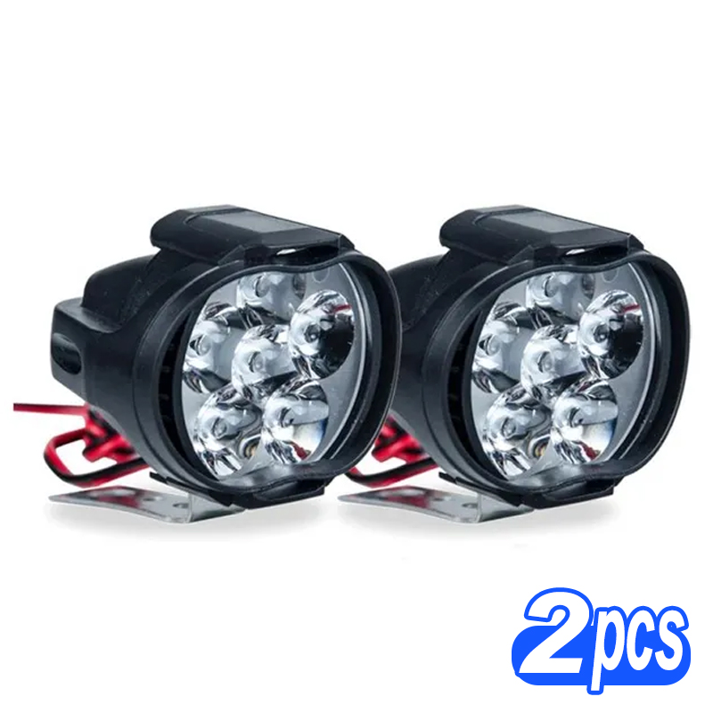 Motorcycle Headlight Spot Lights High Bright Waterproof Scooter Auxiliary Lamp Spotlights 6 LED Fog Bulb Work Lights with Switch: Silver
