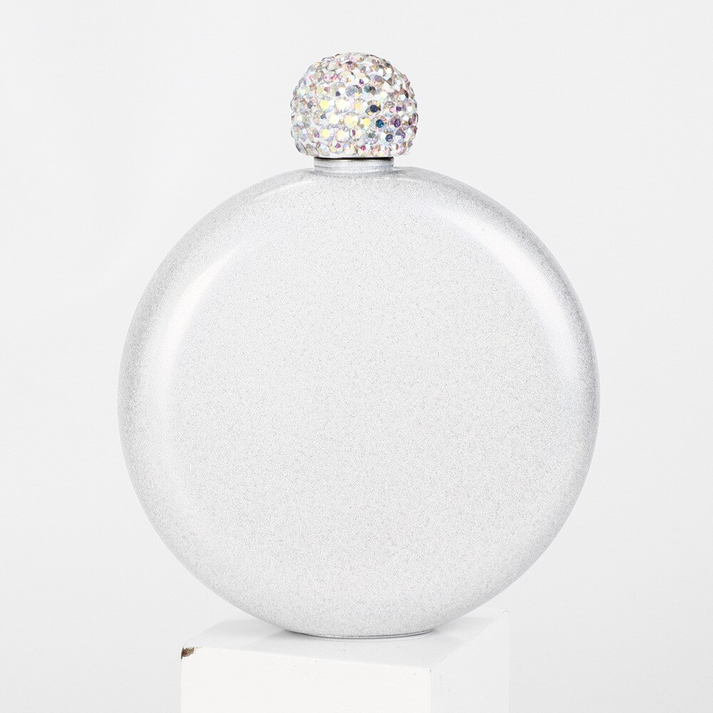 DEOUNY Leakproof Pocket Drinking Whiskey Flask Stainless Steel Hidden Alcohol Hip Flask With Rhinestones Lid 5OZ For Women: White