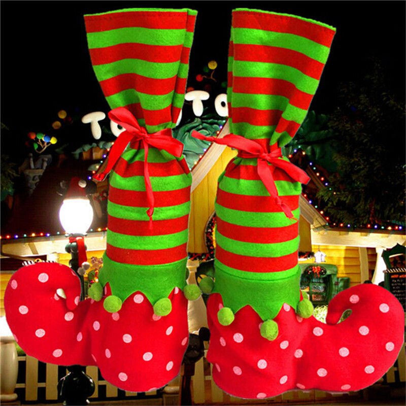 1pcs Xmas drawstring Elf Boot Shoes Stocking Christmas Tree Decoration Hanging Candy