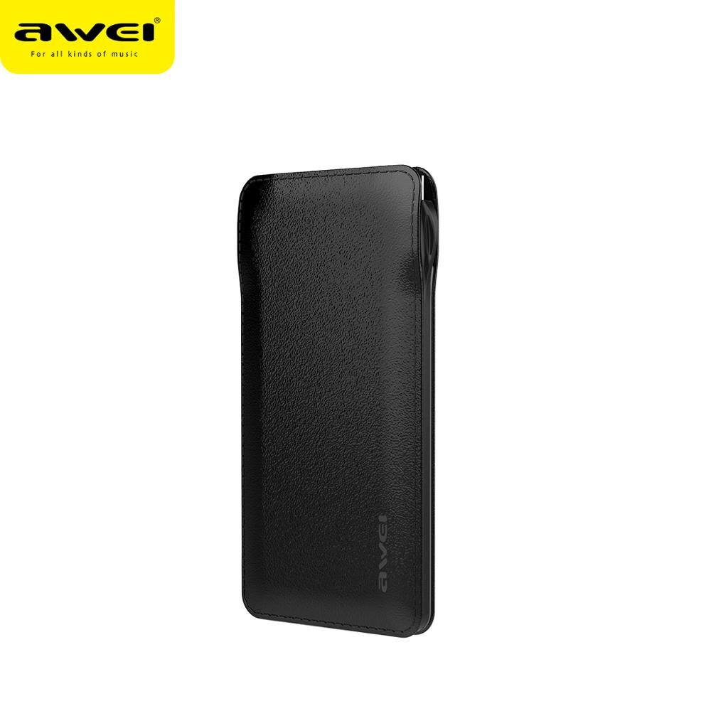 Awei Power Bank P51K Reizen Draagbare Powerbank 10000 Mah Ingebouwde Lightning Type C Micro Kabel Voor Xiaomi: Black