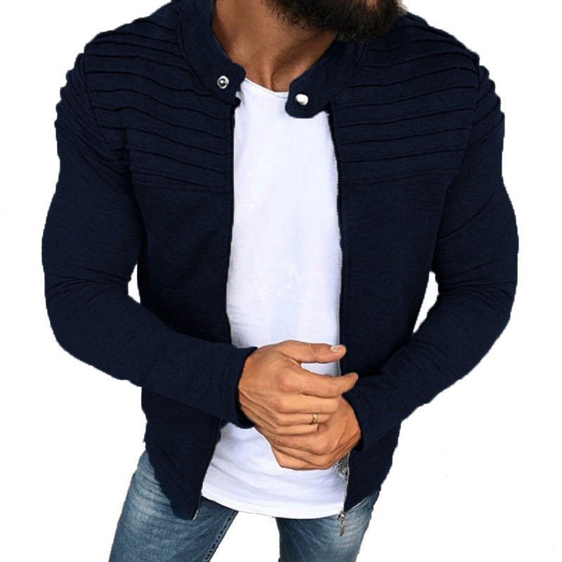 Chaquetas con cuello para hombre, sudaderas ligeras negras, cuello con cremallera completa, camisetas de manga larga con bolsillo, chaqueta prendas de vestir de otoño e invierno: XL / Castaño