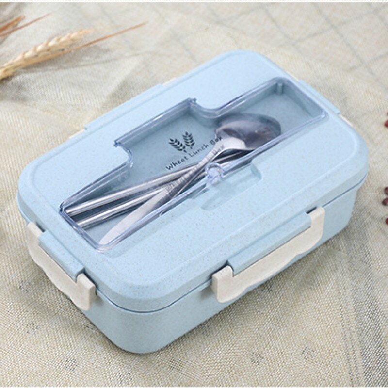 Baby Food Milk Bottle Storage Insulation Bag Microwave Lunch Box Wheat Straw Dinnerware Food Storage Container for Children Kids: E274-Blue