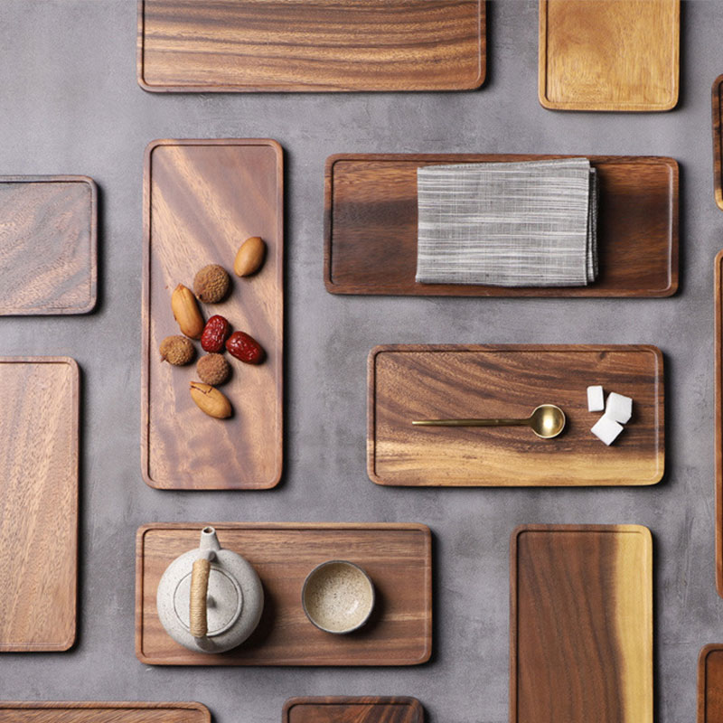 Musowood Acacia Rectangle Wooden Tea Tray Serving Table Plate Snacks Food Storage Dish for Hotel Home Serving Tray