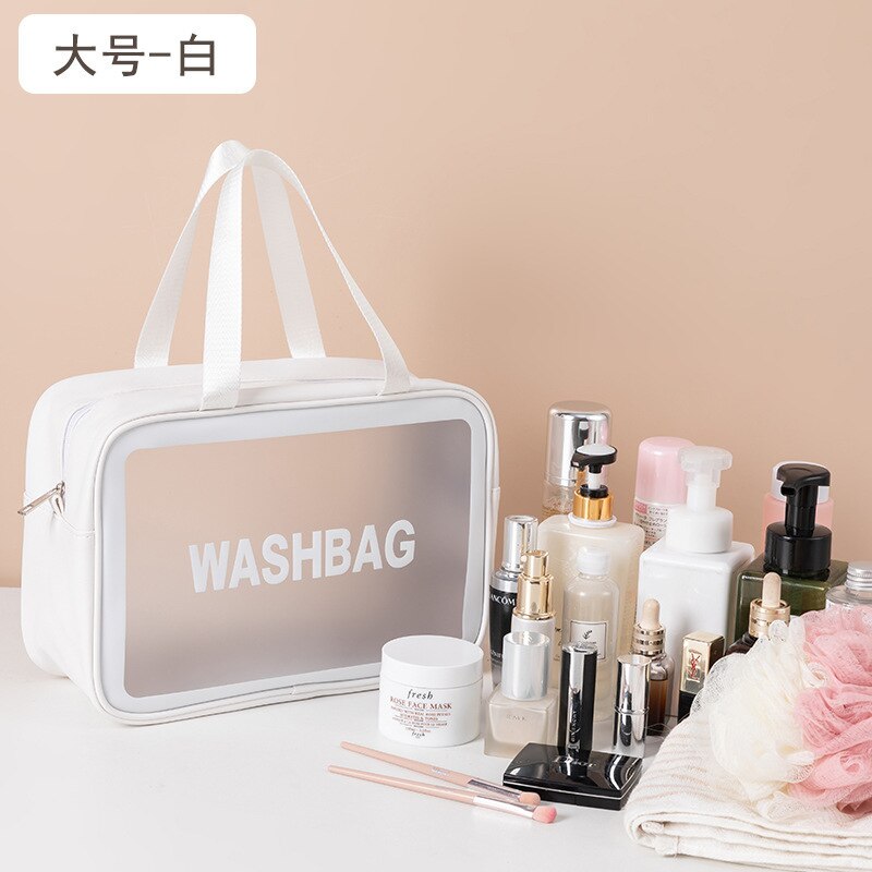 Stijlvolle brief toilettas pu make-up tas transparante reisorganizer toilettassen hoge capaciteit waterdichte dames cosmetische tassen: Grote witte