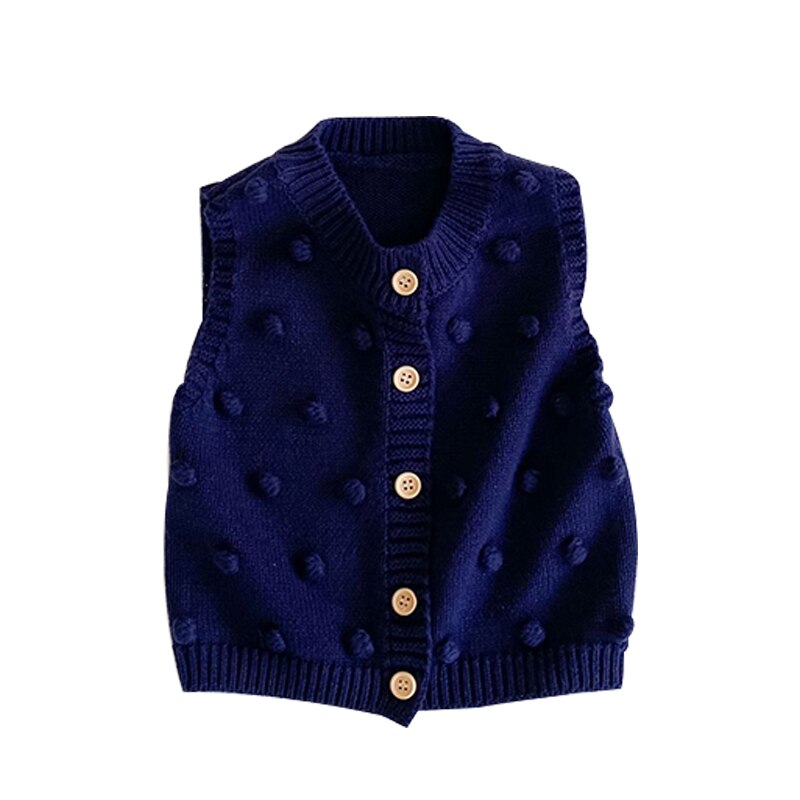 Höst pojkar tjejer babytröja stickad handgjord bollväst jacka wild cardigan: Blå / 18m