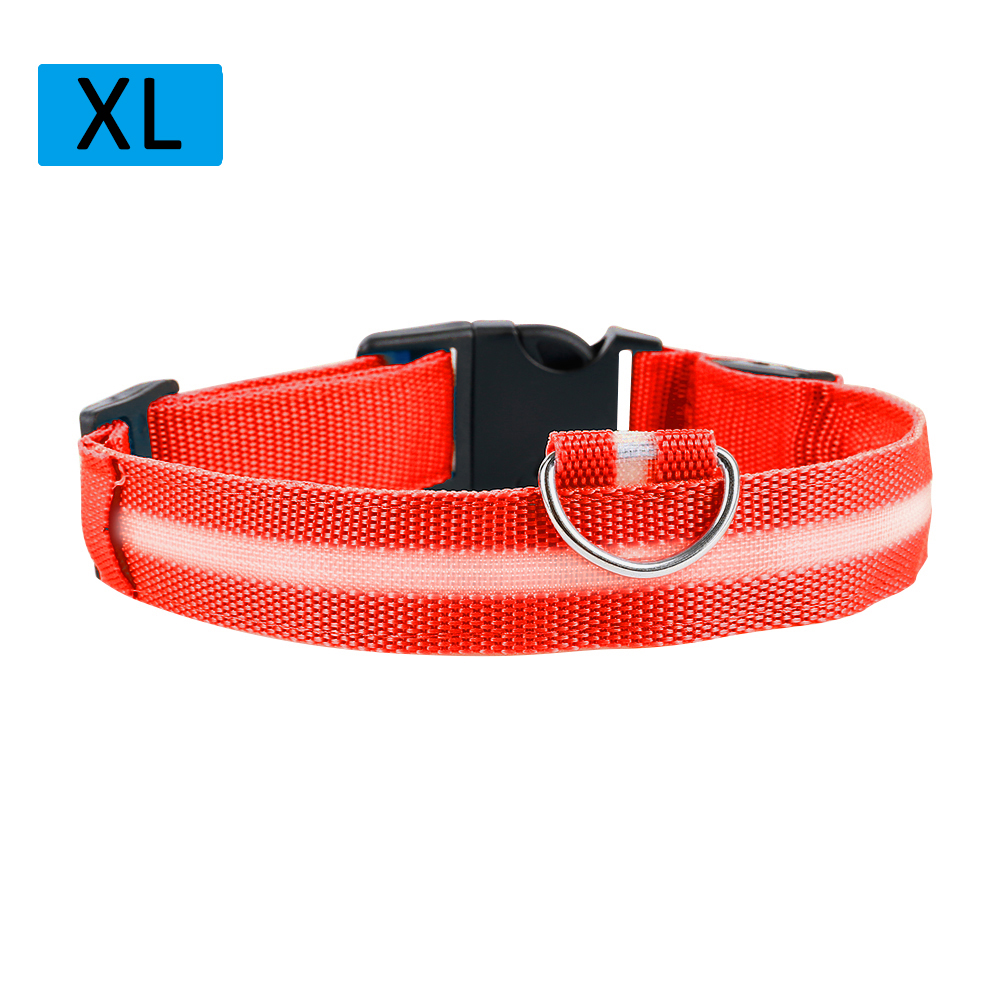 Nylon LED Pet Dog Collar Dogs Luminous Fluorescent Collars Night Safety Flashing Glow Collar In The Dark Pet Supplies: Red