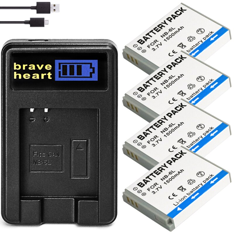 Bateria NB-6L NB-6LH Nb 6L 6LH NB6L NB6LH Batterij Voor Canon Ixus 85 95 Is SX275 SX280 SX510 Powershot D10 s90 SD1200: charger and 4battery