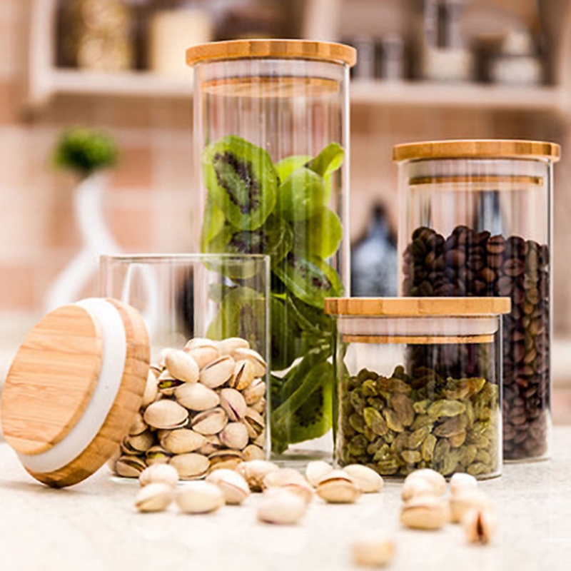 1200ML Glass Food Sealed Jar with Bamboo Wood Lid Sealed Cans Container