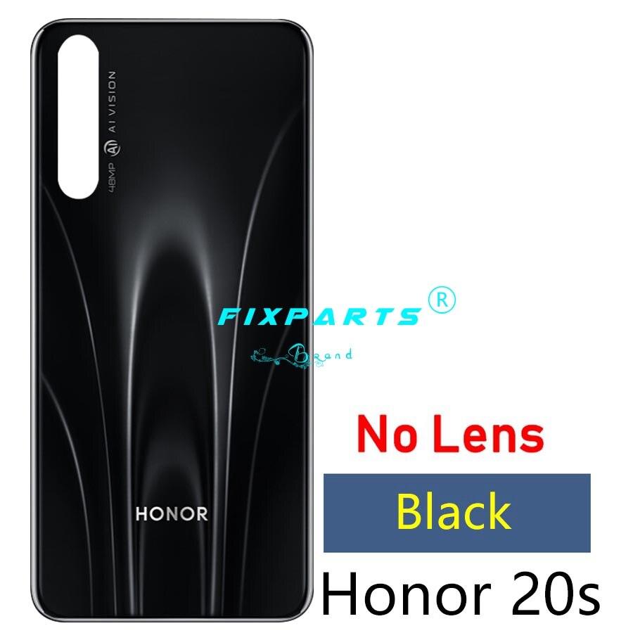 Original huawei honor 20s voltar bateria capa de vidro habitação porta caso janela com lente da câmera huawei honor 20s traseira habitação vidro: Black No Lens