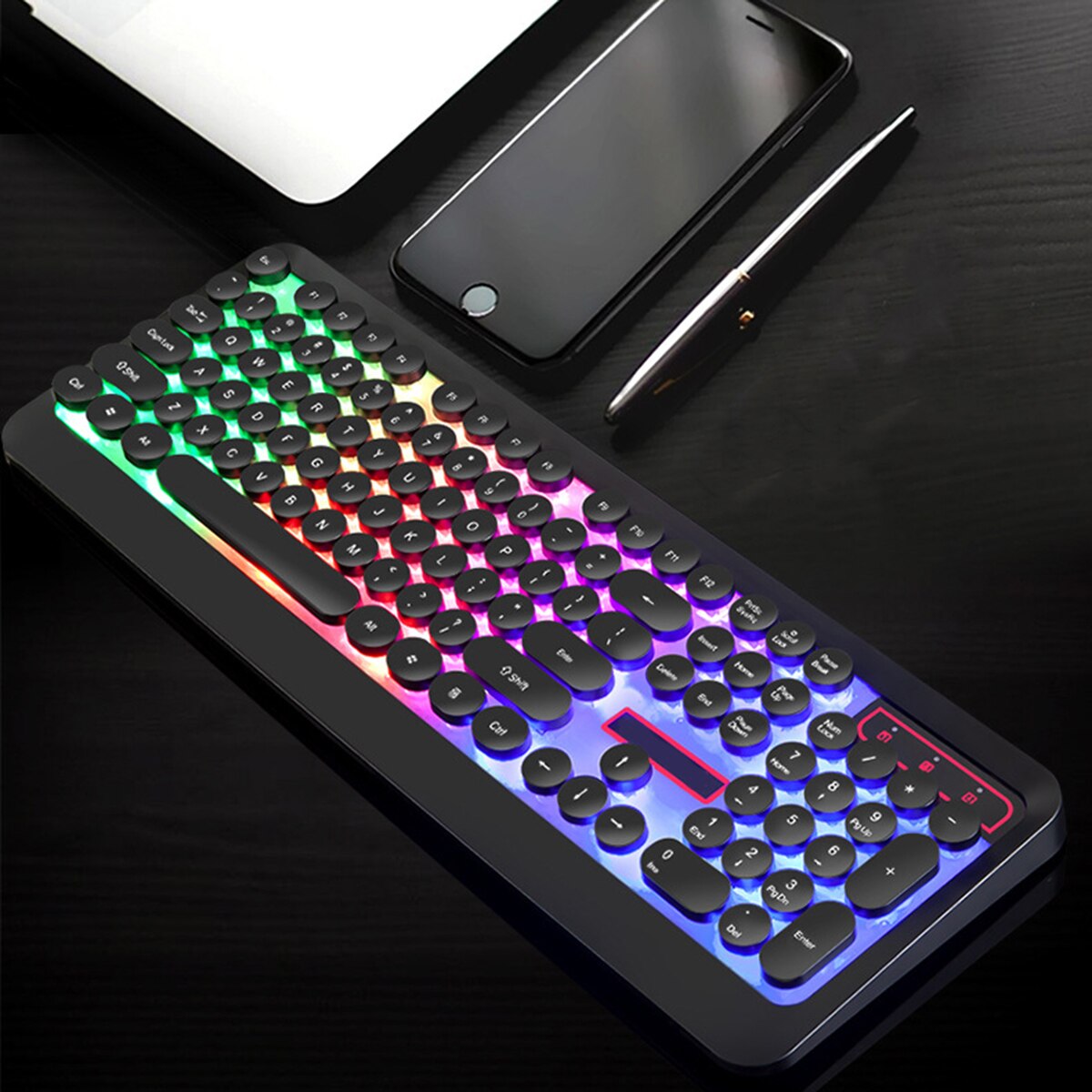 Luminous Gaming Keyboard USB Wired Round Keys Waterproof Mechanical Gaming Keyboard With Backlight For Computer PC