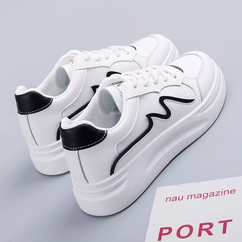 Hvide tennissko til kvinder sneakers kvinder tennissko zapatillas mujer light platform sko højde stigende 4cm: Sort / 5.5
